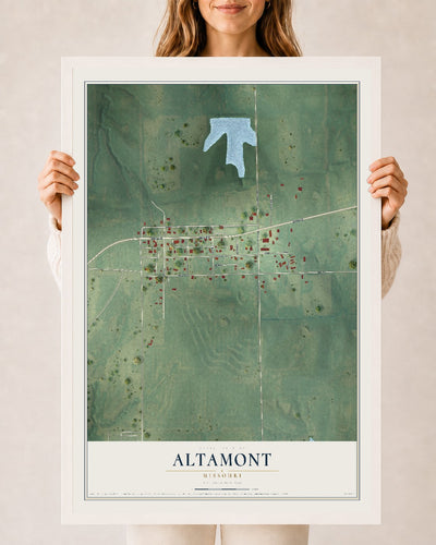 Map of Altamont, Missouri, 24 x 36 inch print in a white wood frame