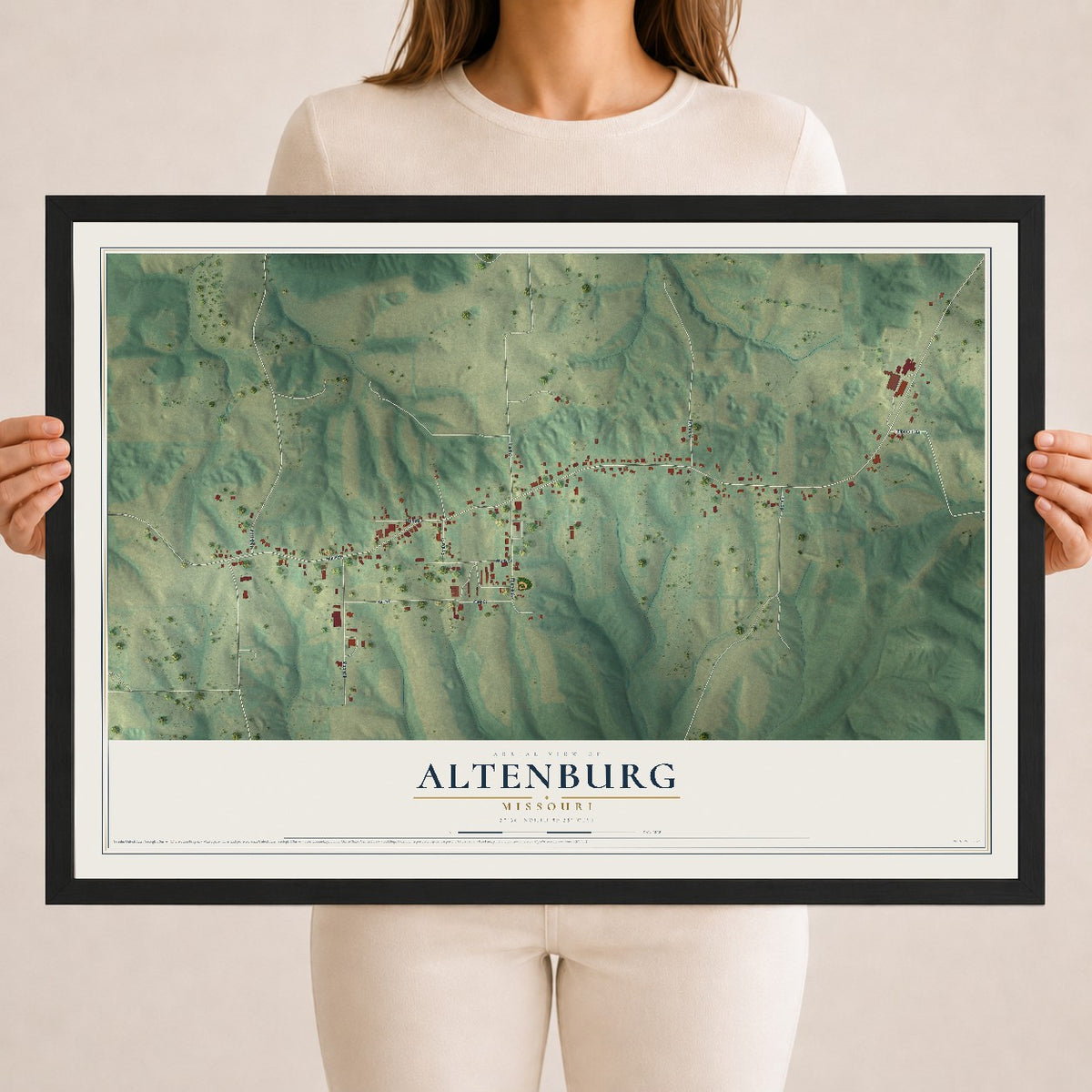 Map of Altenburg, Missouri, 18 x 24 inch print in a black wood frame