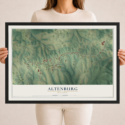 Map of Altenburg, Missouri, 18 x 24 inch print in a black wood frame