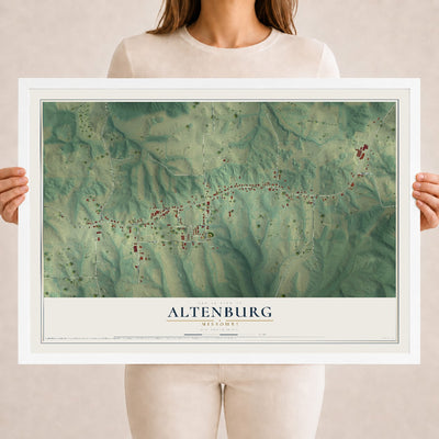Map of Altenburg, Missouri, 18 x 24 inch print in a white wood frame