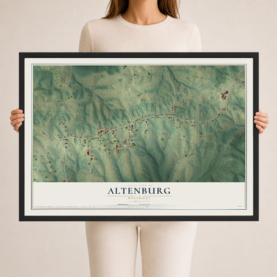 Map of Altenburg, Missouri, 24 x 36 inch print in a black wood frame