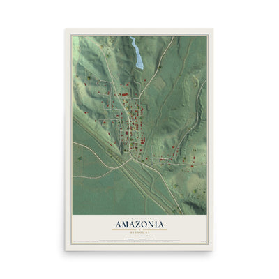 Map of Amazonia, Missouri, 12 x 18 inch unframed archival matte print