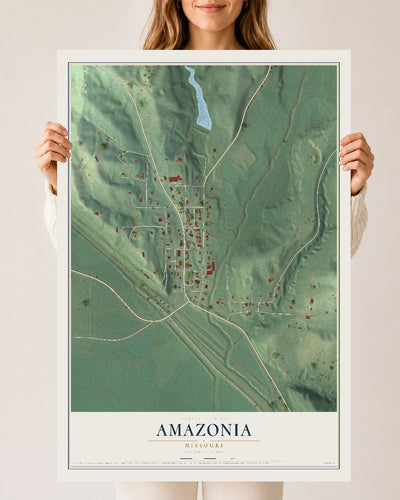 Map of Amazonia, Missouri, 24 x 36 inch unframed archival matte print