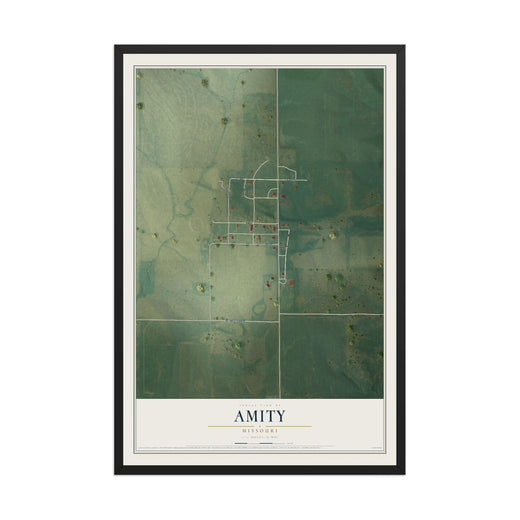 Map of Amity, Missouri, 12 x 18 inch print in a black wood frame
