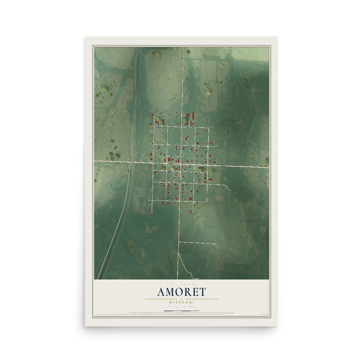 Map of Amoret, Missouri, 12 x 18 inch unframed archival matte print