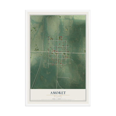 Map of Amoret, Missouri, 12 x 18 inch print in a white wood frame