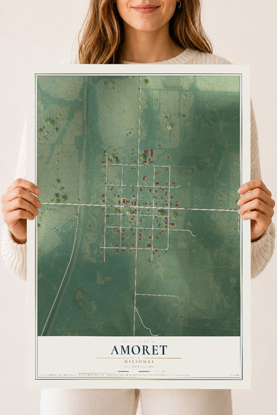 Map of Amoret, Missouri, 18 x 24 inch unframed archival matte print
