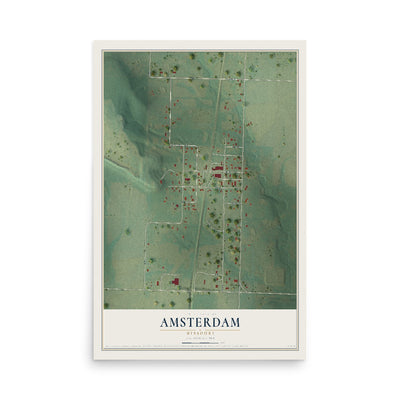 Map of Amsterdam, Missouri, 12 x 18 inch unframed archival matte print