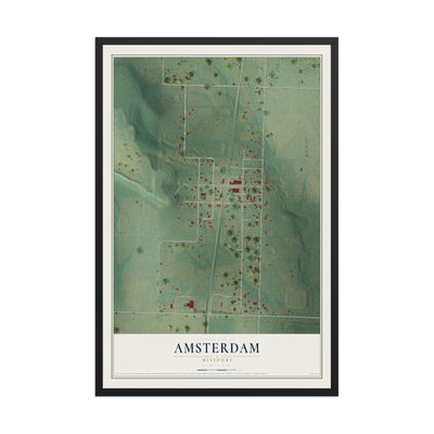 Map of Amsterdam, Missouri, 12 x 18 inch print in a black wood frame