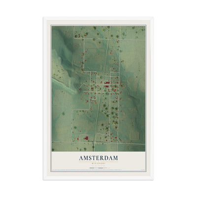 Map of Amsterdam, Missouri, 12 x 18 inch print in a white wood frame