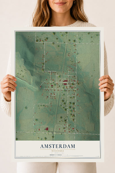 Map of Amsterdam, Missouri, 18 x 24 inch unframed archival matte print