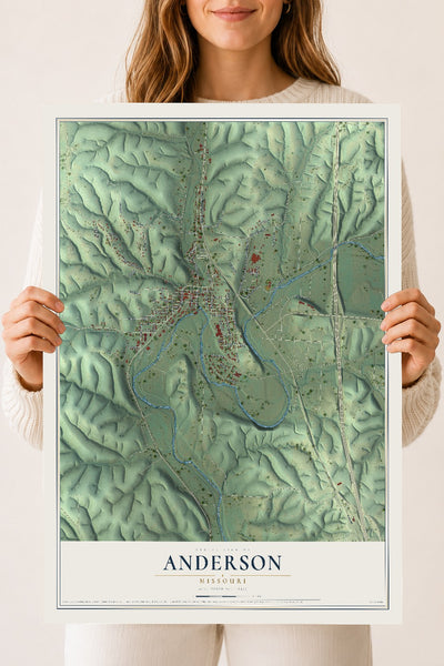 Map of Anderson, Missouri, 18 x 24 inch unframed archival matte print