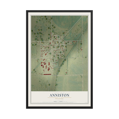 Map of Anniston, Missouri, 12 x 18 inch print in a black wood frame