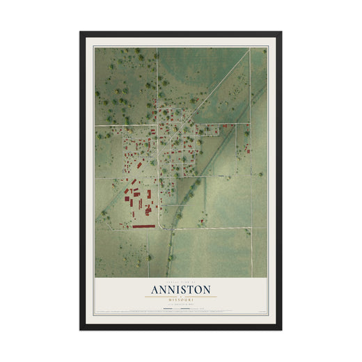 Map of Anniston, Missouri, 12 x 18 inch print in a black wood frame