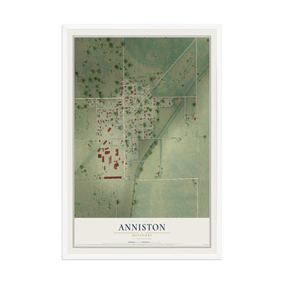 Map of Anniston, Missouri, 12 x 18 inch print in a white wood frame