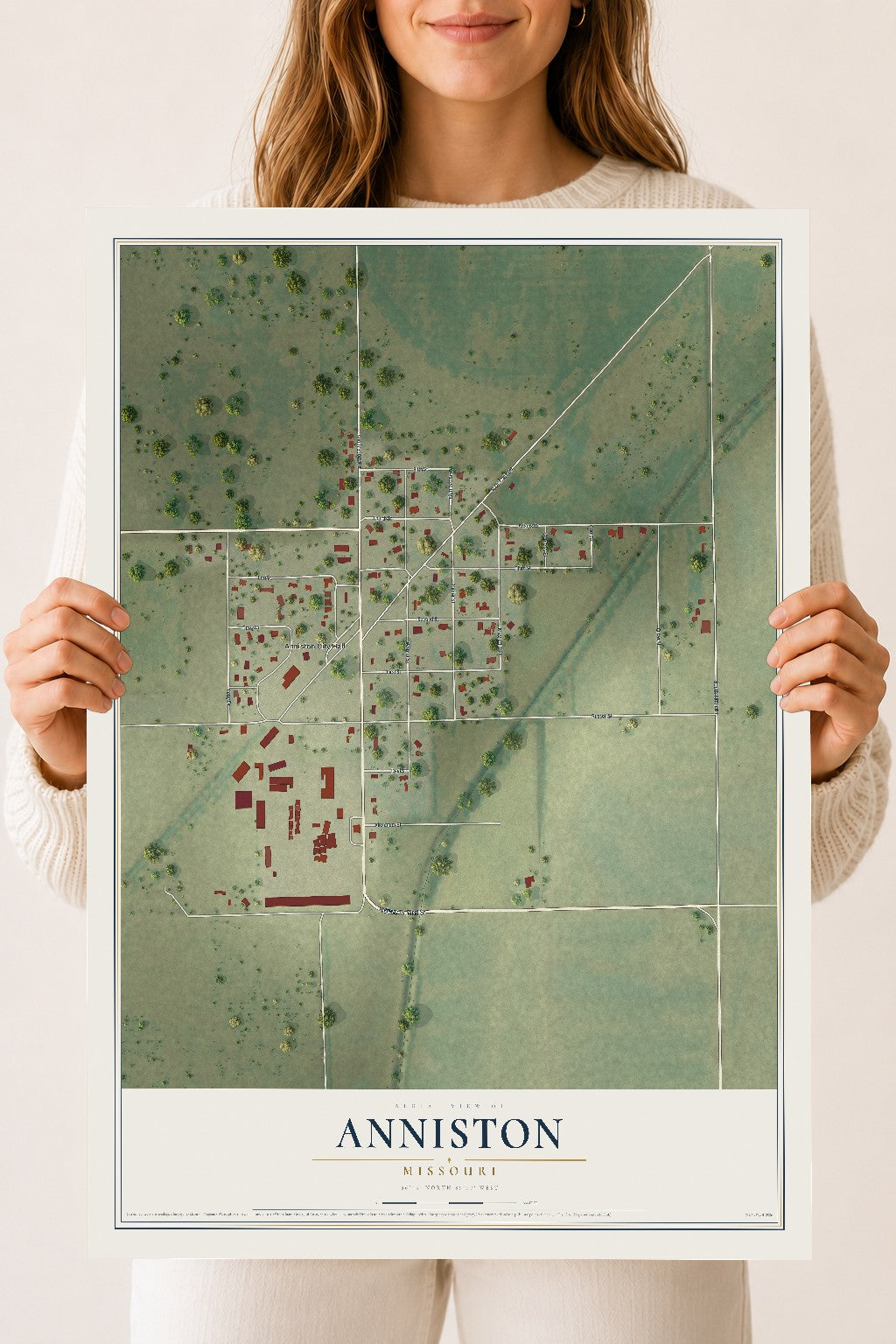 Map of Anniston, Missouri, 18 x 24 inch unframed archival matte print
