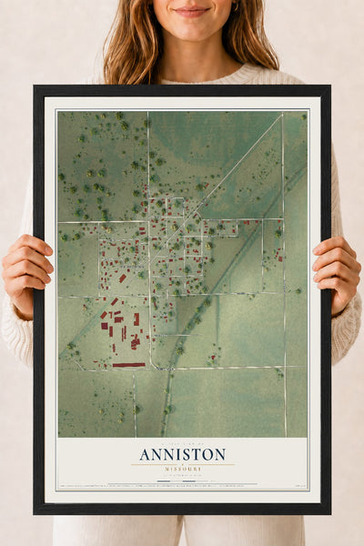 Map of Anniston, Missouri, 18 x 24 inch print in a black wood frame