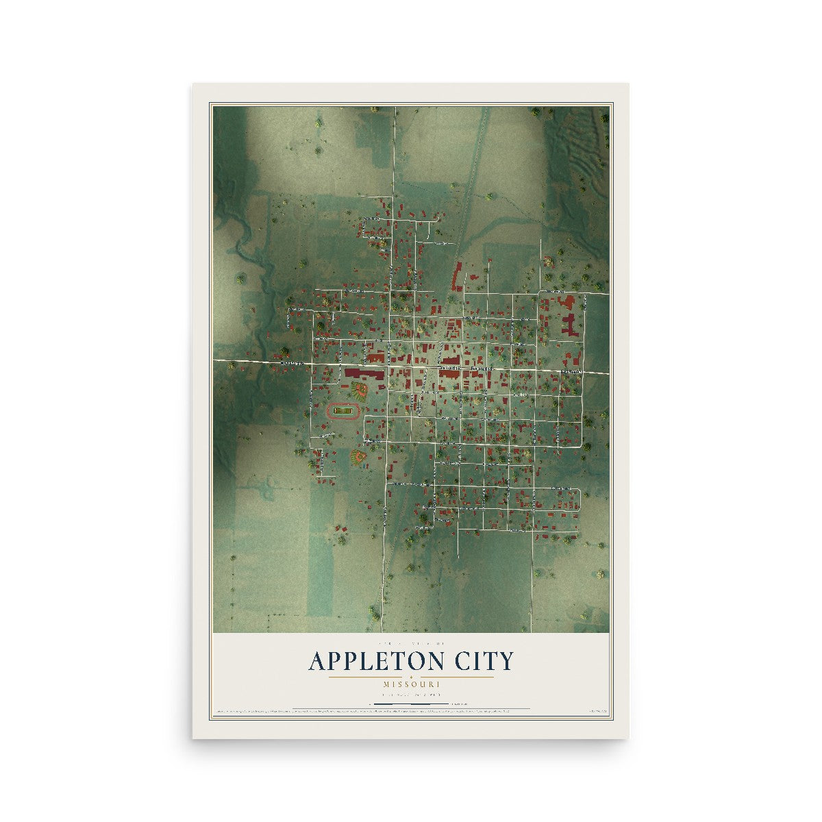 Map of Appleton City, Missouri, 12 x 18 inch unframed archival matte print