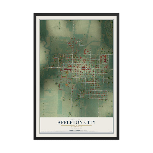 Map of Appleton City, Missouri, 12 x 18 inch print in a black wood frame