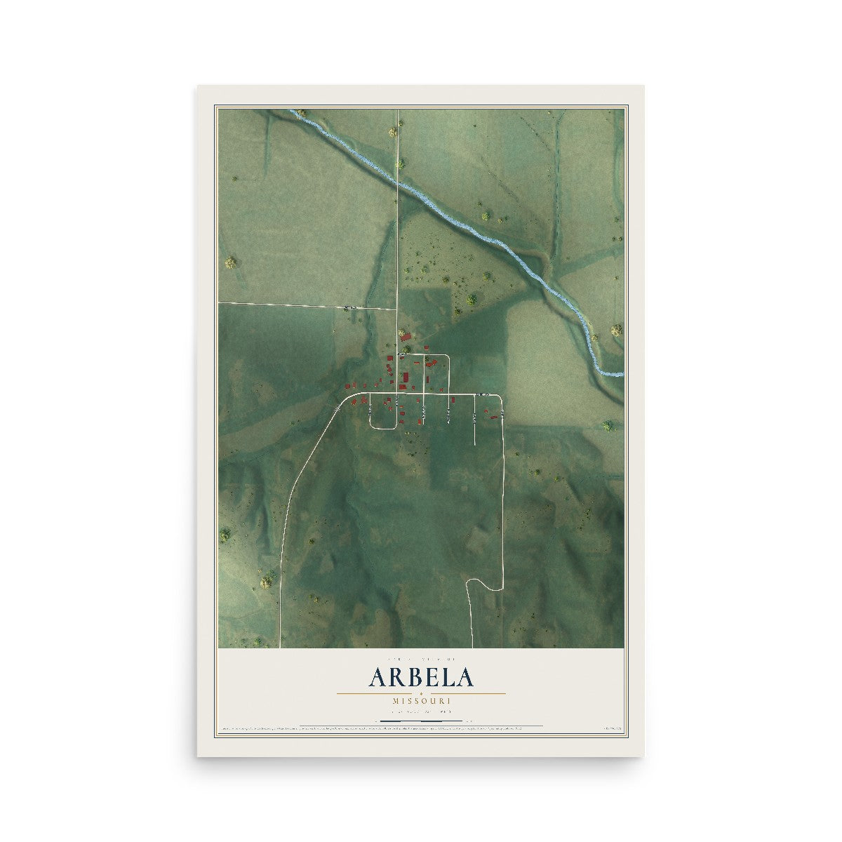 Map of Arbela, Missouri, 12 x 18 inch unframed archival matte print