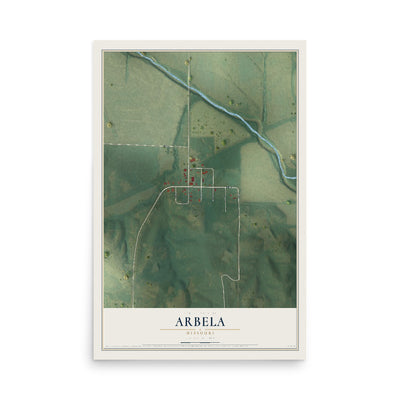 Map of Arbela, Missouri, 12 x 18 inch unframed archival matte print