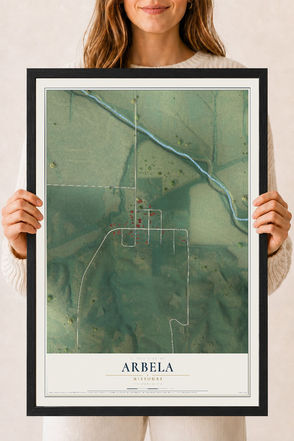 Map of Arbela, Missouri, 18 x 24 inch print in a black wood frame