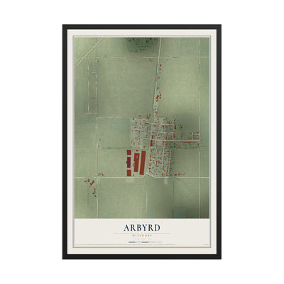 Map of Arbyrd, Missouri, 12 x 18 inch print in a black wood frame