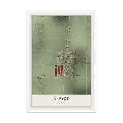 Map of Arbyrd, Missouri, 12 x 18 inch print in a white wood frame