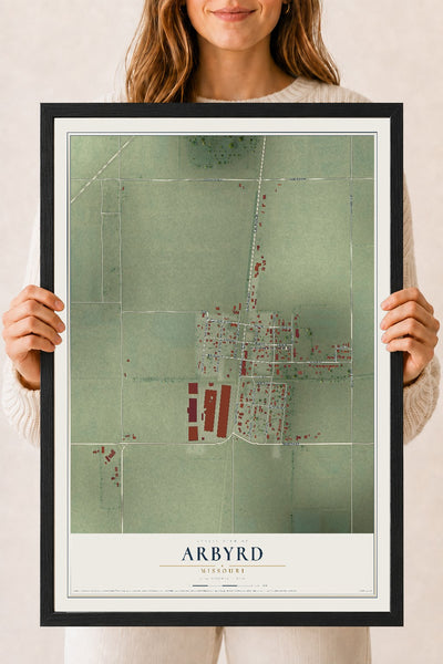 Map of Arbyrd, Missouri, 18 x 24 inch print in a black wood frame