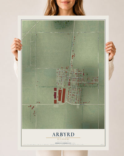Map of Arbyrd, Missouri, 24 x 36 inch unframed archival matte print