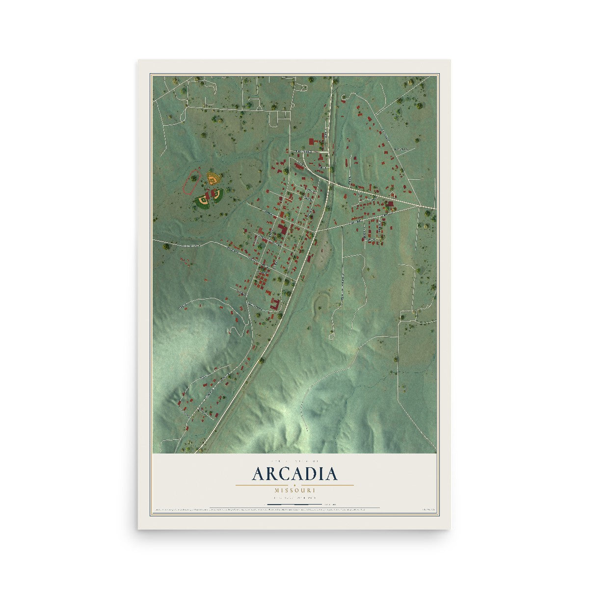 Map of Arcadia, Missouri, 12 x 18 inch unframed archival matte print