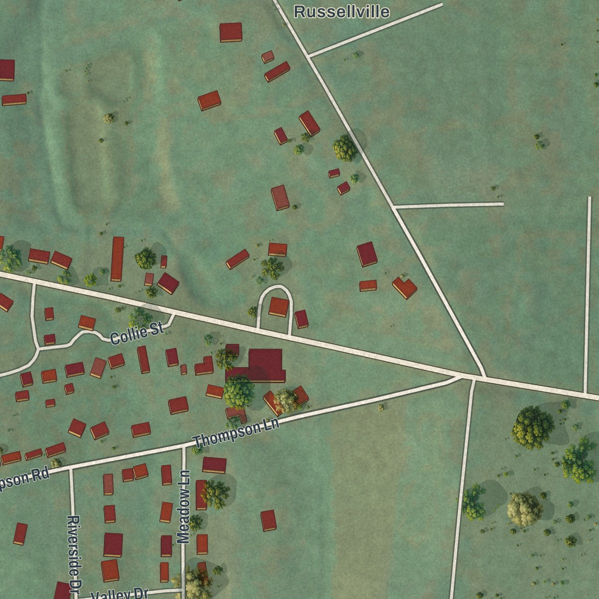 Second close-up of the map of Arcadia, Missouri print showing more streets and buildings