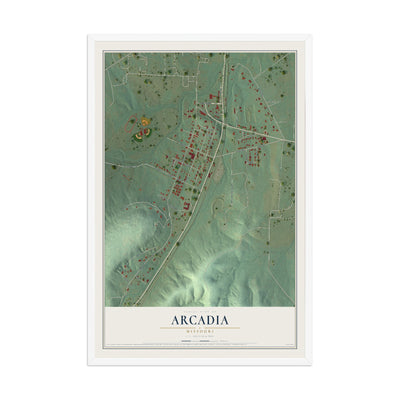 Map of Arcadia, Missouri, 12 x 18 inch print in a white wood frame