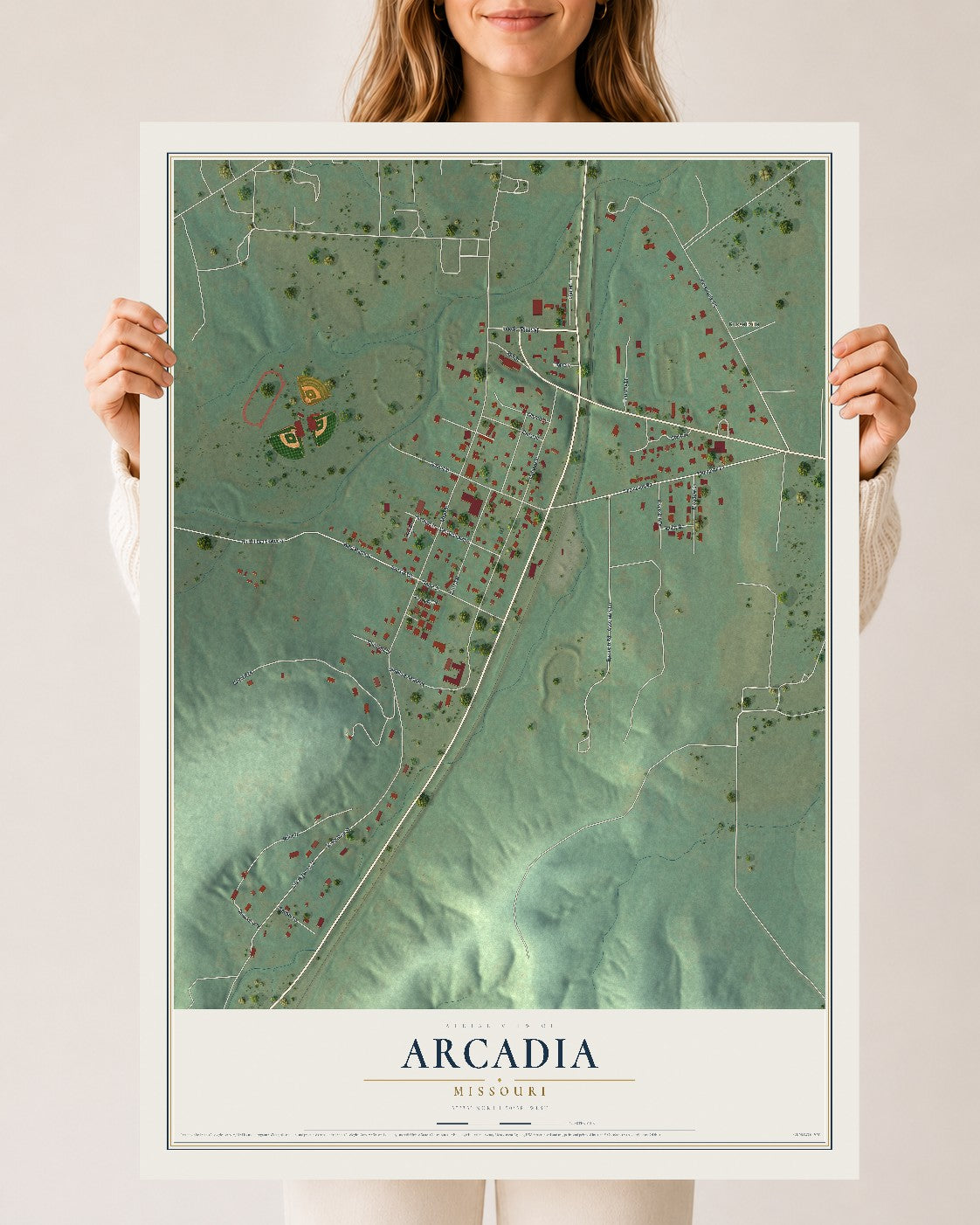 Map of Arcadia, Missouri, 24 x 36 inch unframed archival matte print