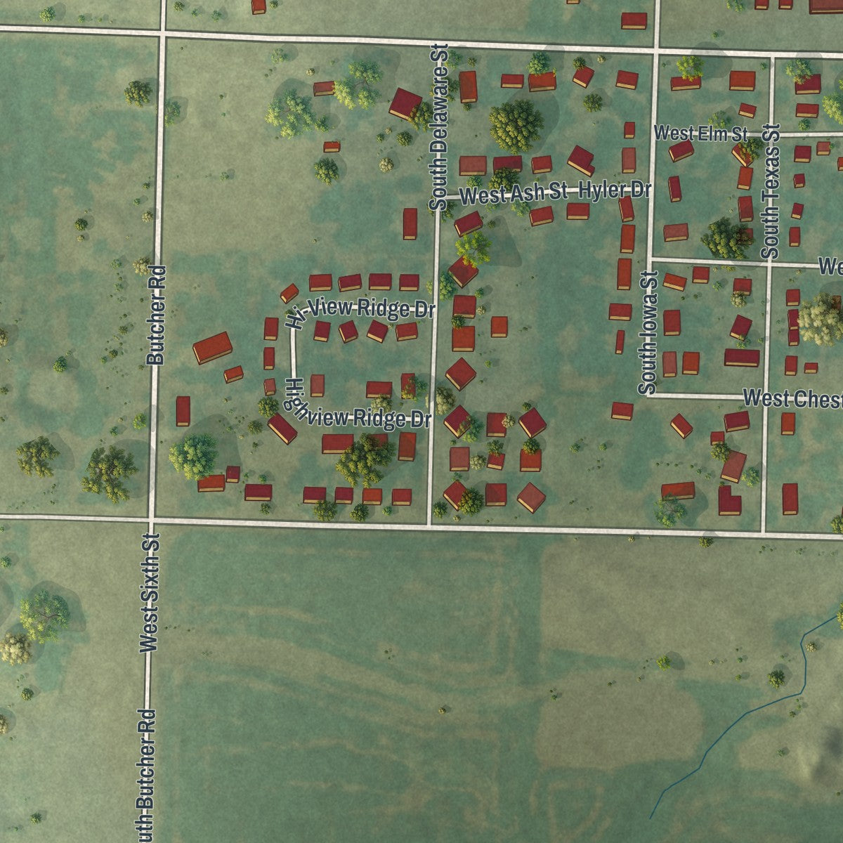 Second close-up of the map of Archie, Missouri print showing more streets and buildings