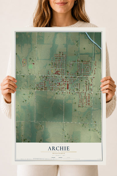 Map of Archie, Missouri, 18 x 24 inch unframed archival matte print