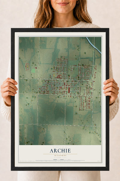 Map of Archie, Missouri, 18 x 24 inch print in a black wood frame