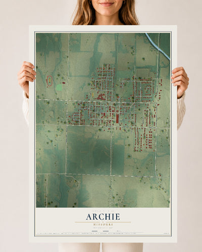 Map of Archie, Missouri, 24 x 36 inch unframed archival matte print
