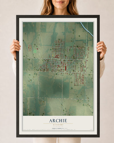 Map of Archie, Missouri, 24 x 36 inch print in a black wood frame
