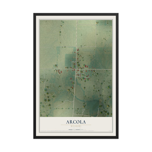 Map of Arcola, Missouri, 12 x 18 inch print in a black wood frame