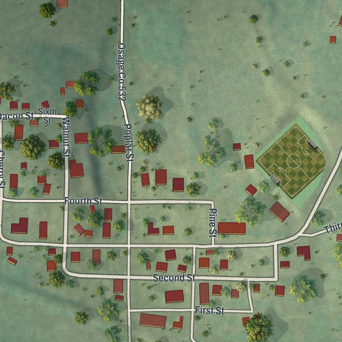 Close-up of the map of Argyle, Missouri print showing street and building detail
