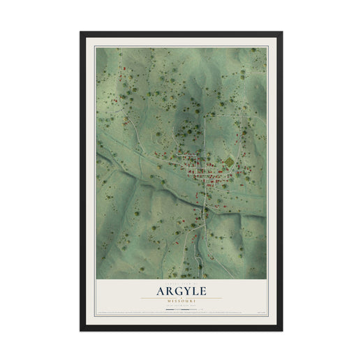 Map of Argyle, Missouri, 12 x 18 inch print in a black wood frame