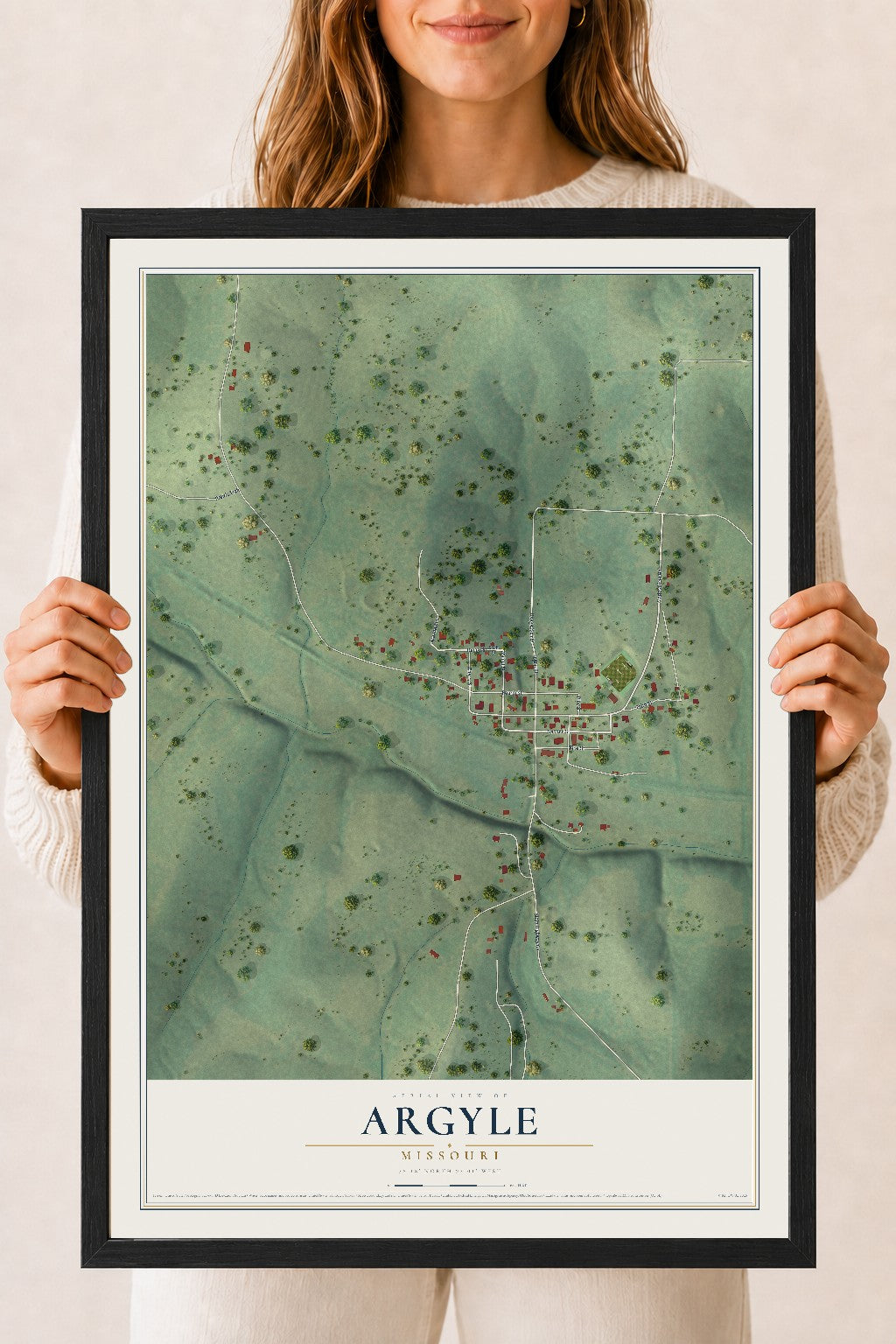 Map of Argyle, Missouri, 18 x 24 inch print in a black wood frame