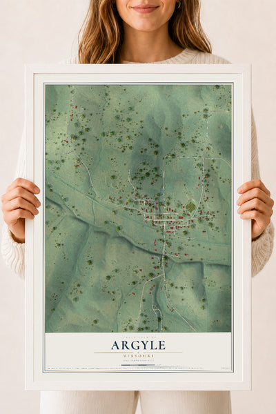 Map of Argyle, Missouri, 18 x 24 inch print in a white wood frame