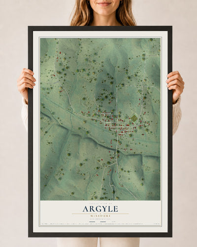 Map of Argyle, Missouri, 24 x 36 inch print in a black wood frame