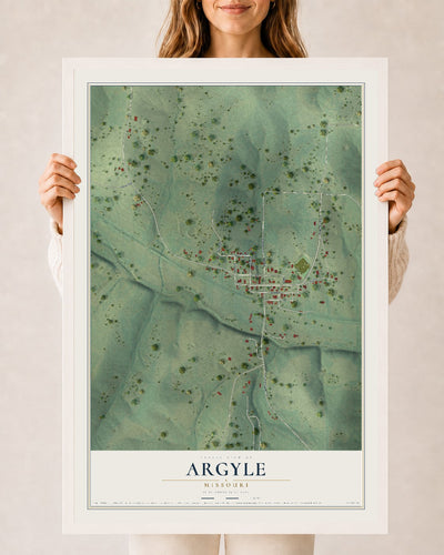 Map of Argyle, Missouri, 24 x 36 inch print in a white wood frame