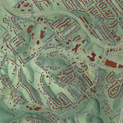 Second close-up of the map of Arnold, Missouri print showing more streets and buildings