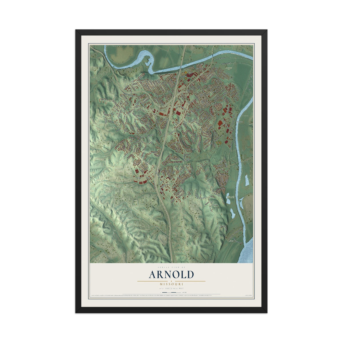 Map of Arnold, Missouri, 12 x 18 inch print in a black wood frame