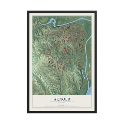 Map of Arnold, Missouri, 12 x 18 inch print in a black wood frame