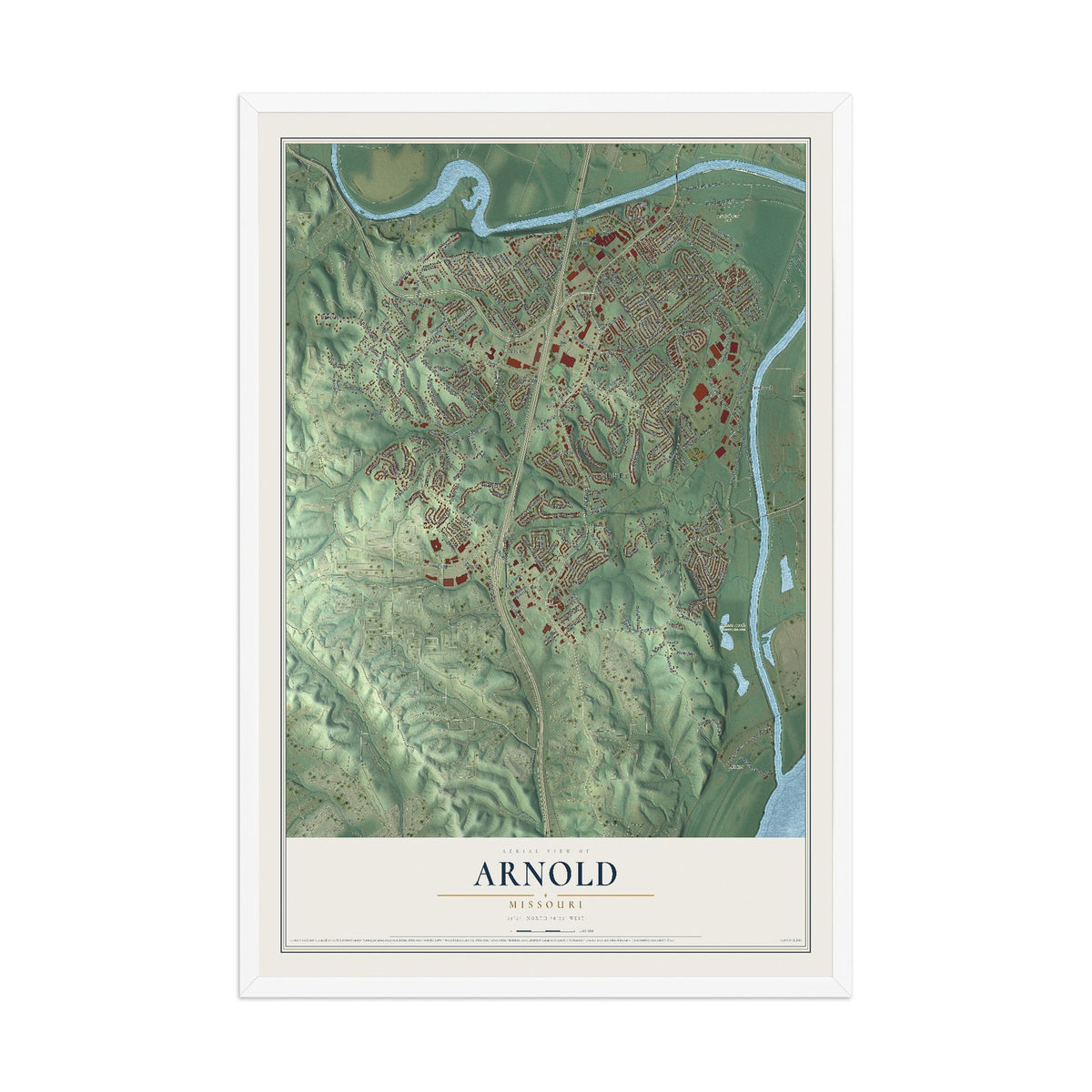 Map of Arnold, Missouri, 12 x 18 inch print in a white wood frame